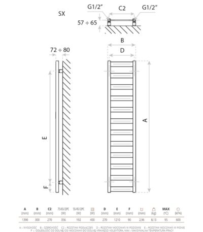 bathroom radiator hermes white 1390 3