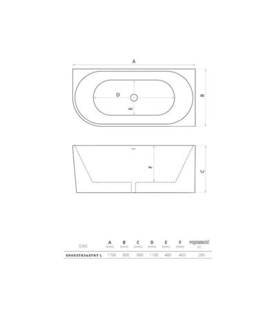 corner wall freestanding bathtub caldera 1700 left 2