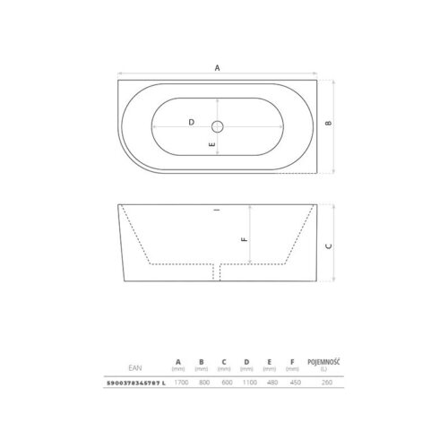 corner wall freestanding bathtub caldera 1700 left 2