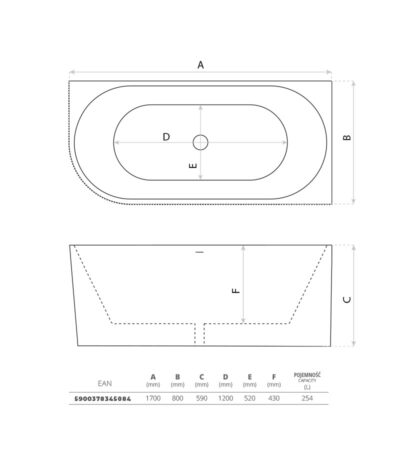 corner wall freestanding bathtub oklahoma 1700 left