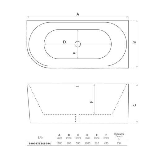 corner wall freestanding bathtub oklahoma 1700 left