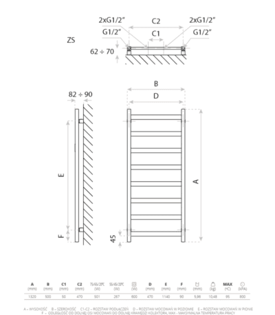 electric bathroom radiator lungo black 1320 with heater black 3
