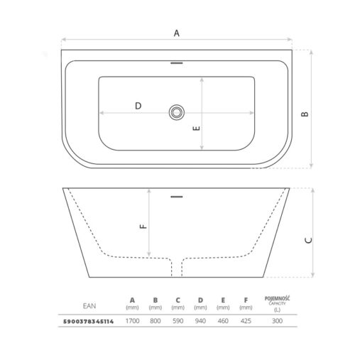 freestanding bathtub elias 1700