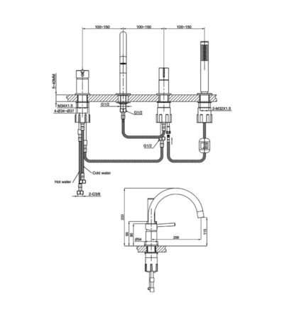 bath shower deck mounted faucet 4 hole orion matt black 1