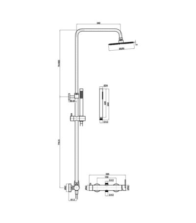 shower set with rain shower cetus matt black 2
