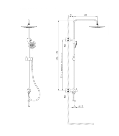 wall mounted shower system orion matt black 1